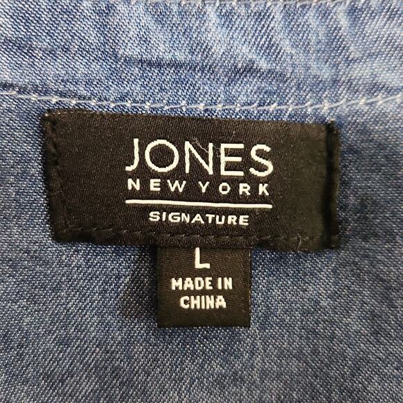 Jones New York Womens Chambray 1/2 Zip Top Size LG Roll Tab Tassle Pockets Soft - Picture 8 of 10